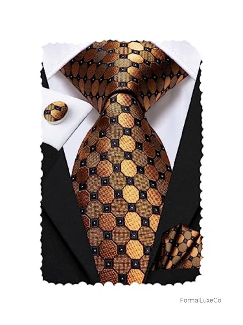 Men's Tie Set with Pocket Square & Cufflinks, Silk Blend, Business Wedding